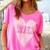 Hammill & Co Vintage Wash Lover Heart Tee | Hot Pink