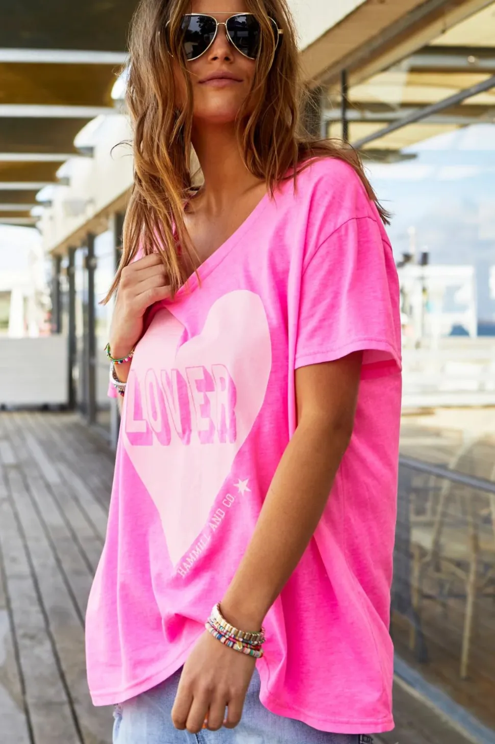 Hammill & Co Vintage Wash Lover Heart Tee | Hot Pink