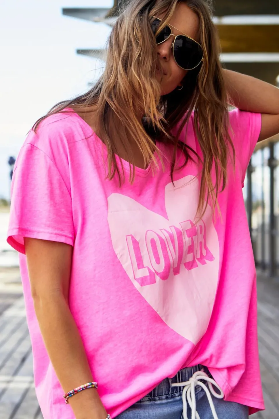 Hammill & Co Vintage Wash Lover Heart Tee | Hot Pink