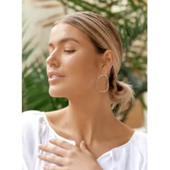 Hook Drop Hammered Cut Out Earrings | Rose