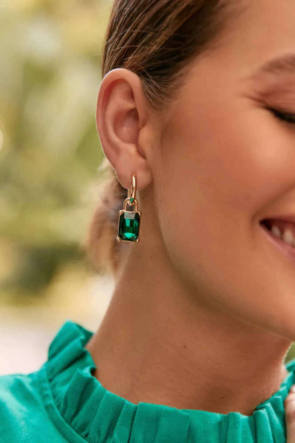 Jewel Drop Mini Hoop | Emerald