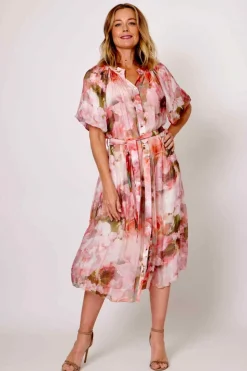 La Strada Amara Shirt Dress | Pink/Olive Floral