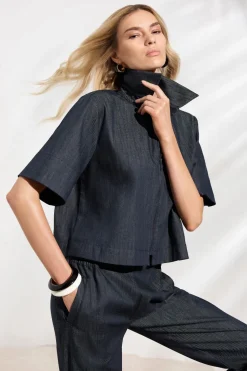 Mela Purdie Short Sleeve Zip Bomber | Deep Indigo