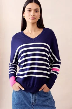 Mia Fratino Palma Stripe Vee | Navy/Chalk/Hot Pink