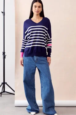 Mia Fratino Palma Stripe Vee | Navy/Chalk/Hot Pink