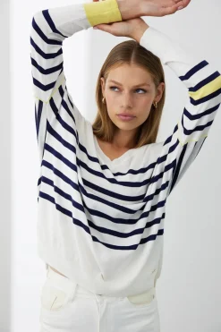 Mia Fratino Palma Stripe Vee | Chalk/Navy/Granita