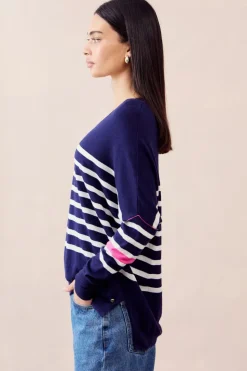 Mia Fratino Palma Stripe Vee | Navy/Chalk/Hot Pink