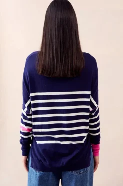 Mia Fratino Palma Stripe Vee | Navy/Chalk/Hot Pink