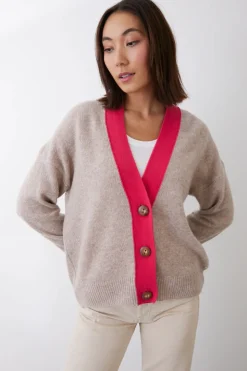 Mia Fratino Stevie Contrast Cardi | Barley/Watermelon