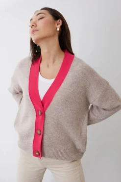 Mia Fratino Stevie Contrast Cardi | Barley/Watermelon