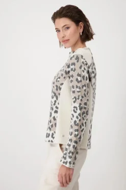 Monari Stand-Up Collar Pullover | Sandshell Leopard Pattern