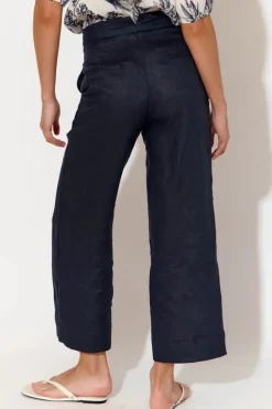 Nisha Cropped Linen Pant | Navy