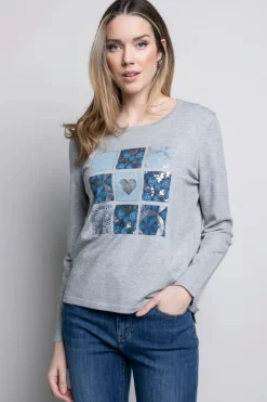 Picadilly Crew Neck Printed Top | Heather Grey