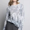 Picadilly Crew Neck Printed Top | Grey/Off White