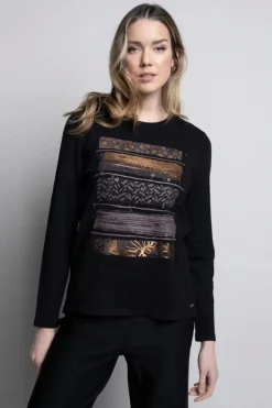 Picadilly Crew Neck Printed Top | Black