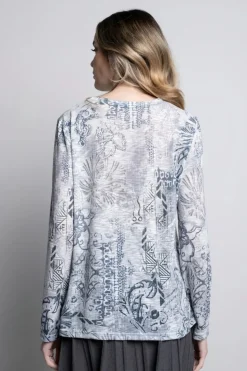 Picadilly Crew Neck Printed Top | Grey/Off White