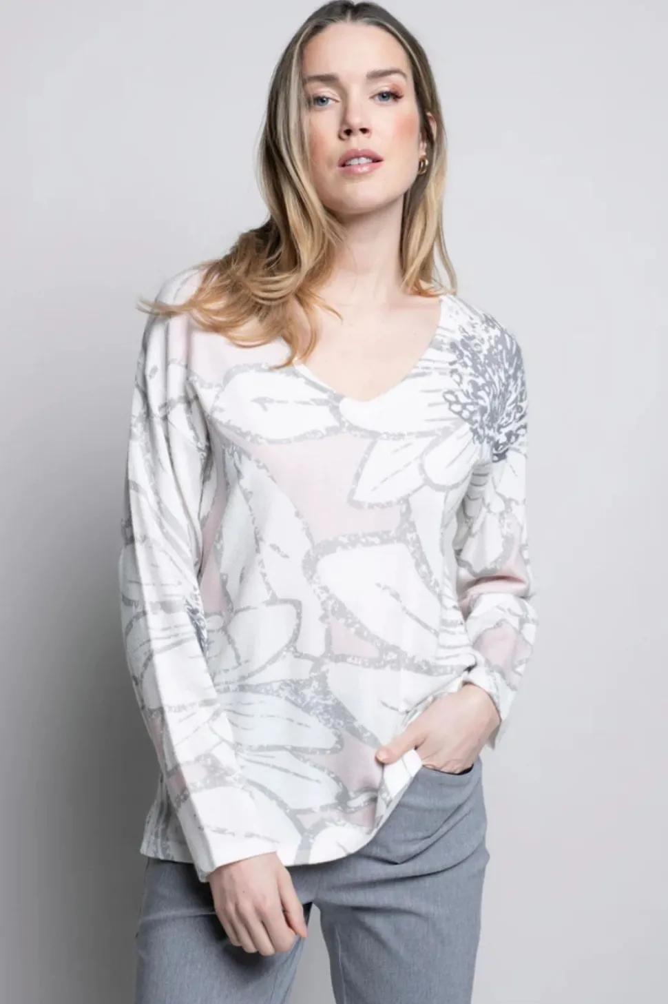 Picadilly Floral Print V-Neck Top | Pink Multi