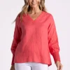 Silvermaple Collection Carrie Linen V-Neck Top | Melon