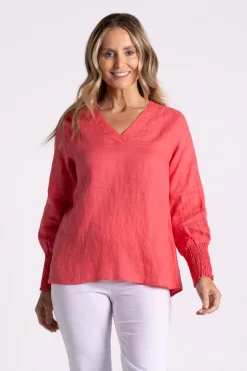 Silvermaple Collection Carrie Linen V-Neck Top | Melon