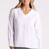 Silvermaple Collection Carrie Linen V-Neck Top | White