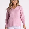 Silvermaple Collection Carrie Linen V-Neck Top | Pink