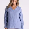 Silvermaple Collection Carrie Linen V-Neck Top | Sky