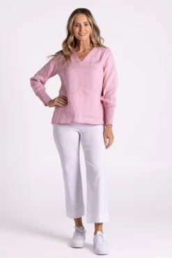 Silvermaple Collection Carrie Linen V-Neck Top | Pink