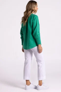 Silvermaple Collection Carrie Linen V-Neck Top | Emerald