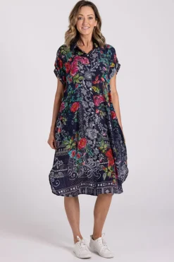Silvermaple Collection Grace Button Dress | Navy Bloom