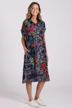 Silvermaple Collection Grace Button Dress | Navy Bloom