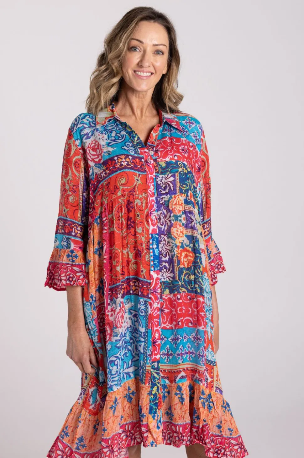 Silvermaple Collection Jocelyn Button Down Dress | Sunset Tapestry
