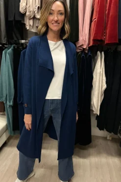 Silvermaple Collection Long Knit Coat | Denim