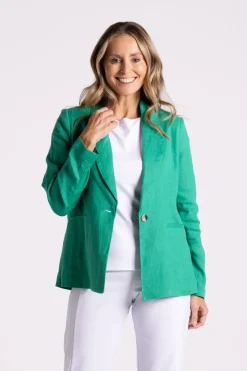 Silvermaple Collection Miranda Linen Blazer | Emerald