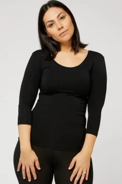 Tani 3/4 Sleeve Scoop Top | Black