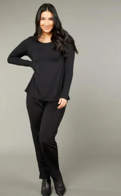 Tani Split Hem Long Sleeve Top | Black