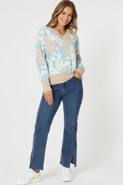 Threadz & Clarity Pasadena V-Neck Knit | Blue/Natural