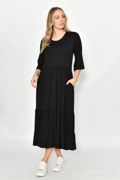 Tiered Jersey Long Dress | Black