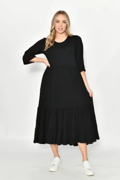 Tiered Jersey Long Dress | Black