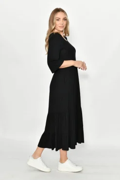 Tiered Jersey Long Dress | Black