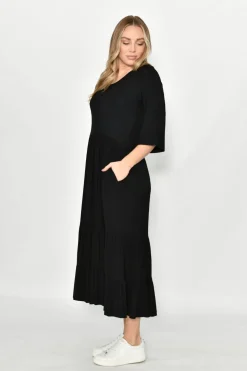 Tiered Jersey Long Dress | Black