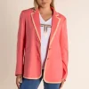 Two T's Linen Mix Blazer With Contrast Trim | Spring Pink/Mandarin Trim