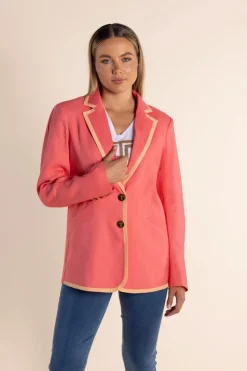 Two T's Linen Mix Blazer With Contrast Trim | Spring Pink/Mandarin Trim