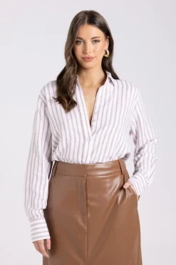 Two T's Stripe Shirt | Camel/White