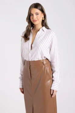 Two T's Stripe Shirt | Camel/White