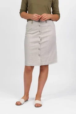 Vassalli Button Through Skirt | Khaki Stripe
