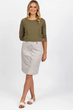 Vassalli Button Through Skirt | Khaki Stripe