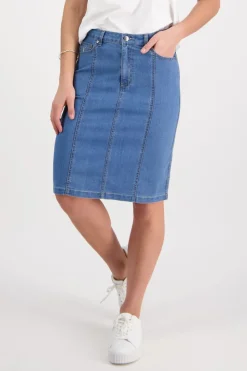 Vassalli Contrast Stitch Denim Skirt | Light Denim