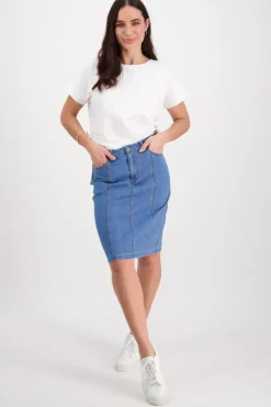 Vassalli Contrast Stitch Denim Skirt | Light Denim