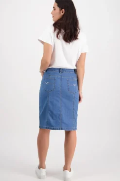 Vassalli Contrast Stitch Denim Skirt | Light Denim